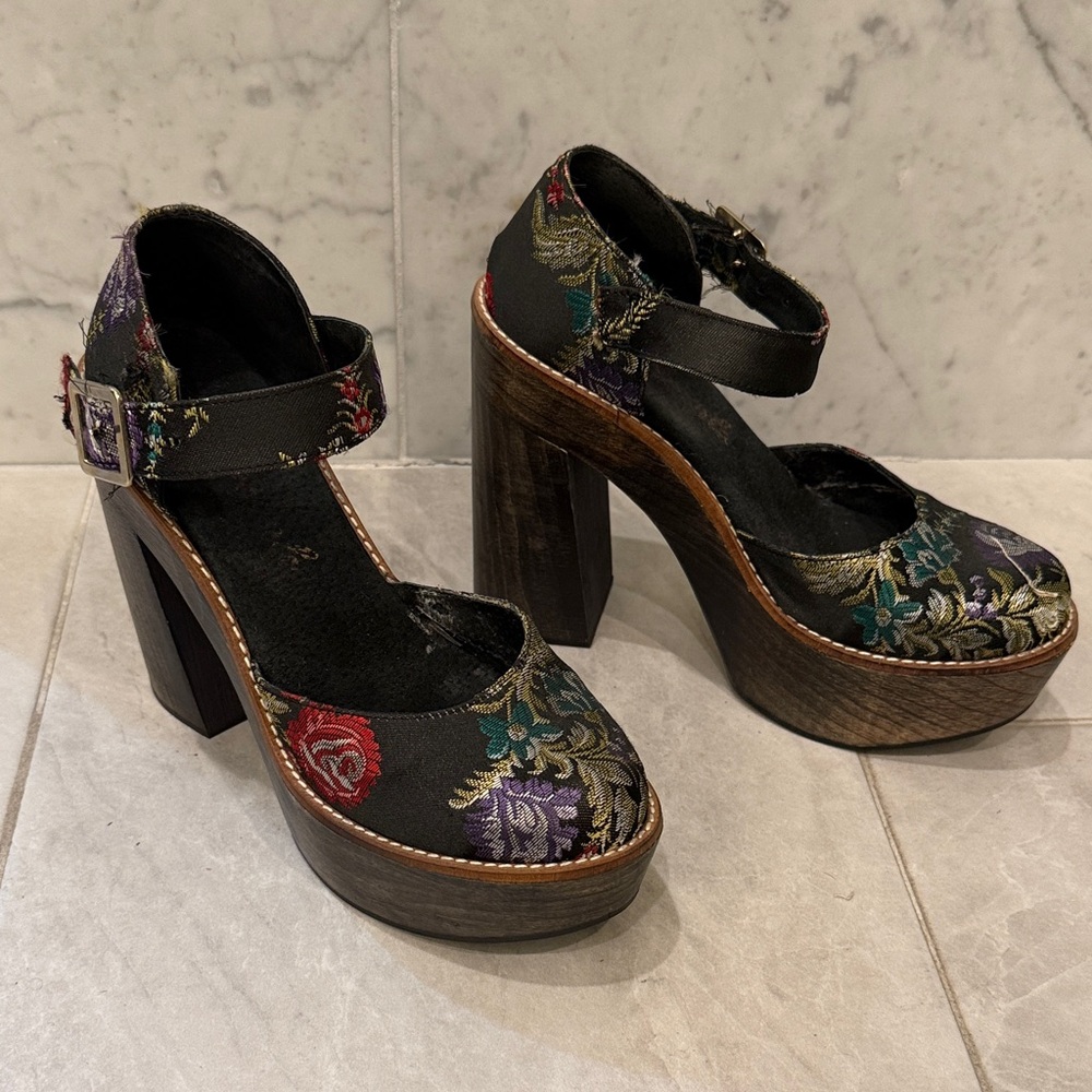 Free People Black Floral Platform Heels